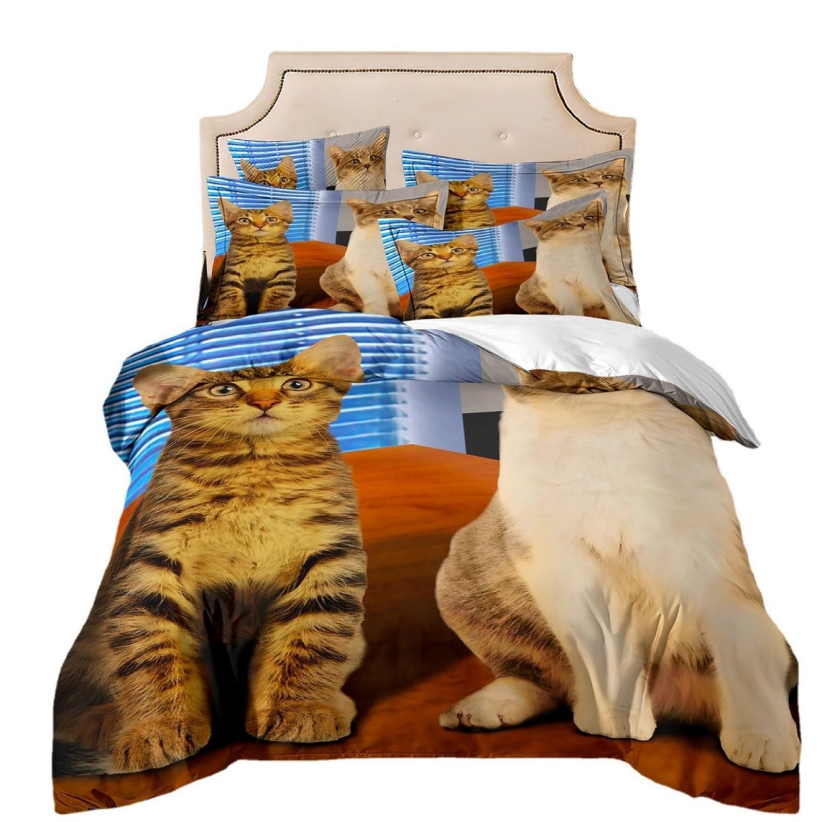 Double Duvet Set Striped Blue Cat Bedding Double Bed Set