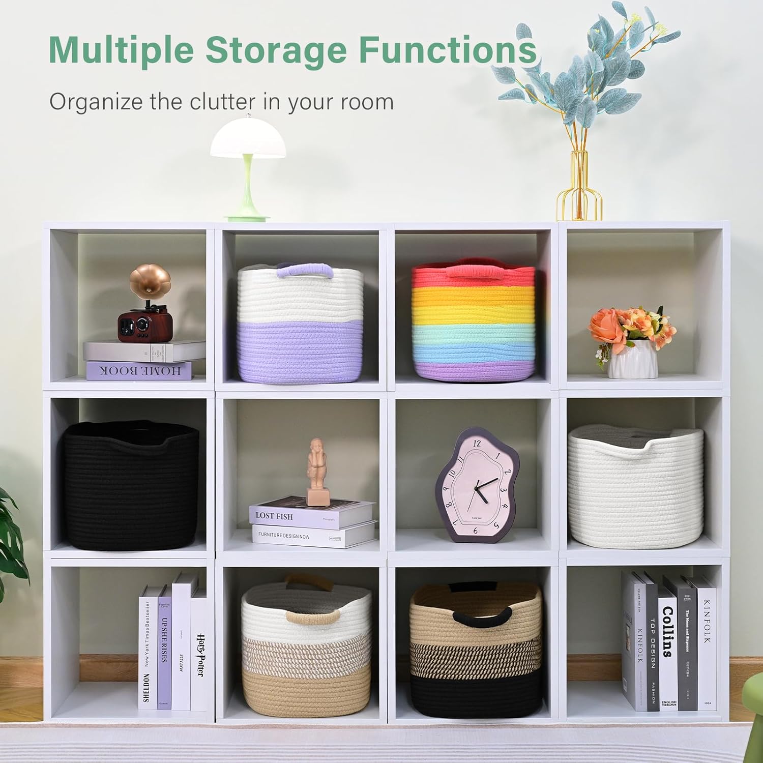 13"x10"x9" Cotton Rope Storage Basket, Woven Baskets with Handles for Organizing Home Office, Shelves, Nursery, Laundry, and Toys,Empty Gift Basket (Black, 1 Pack)