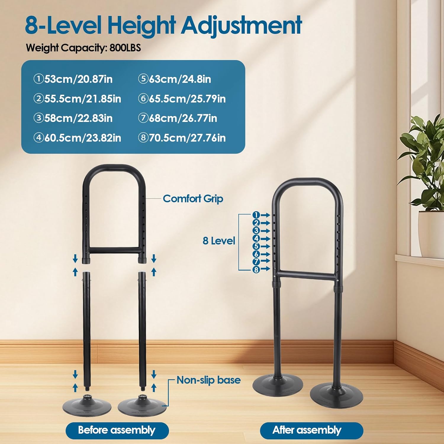 Stand Assist Aid for Elderly, 8 Level Height Adjustable Standing Assist Devices, 800lb Capacity Standing Aids for Seniors, Portable Mobility Aids for Elderly Seniors Indoor/Outdoor Use