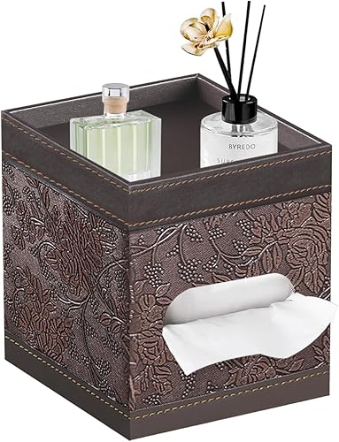 Funda cuadrada para caja de pañuelos con bandeja de almacenamiento, soporte de caja de pañuelos de piel sintética, soportes decorativos para