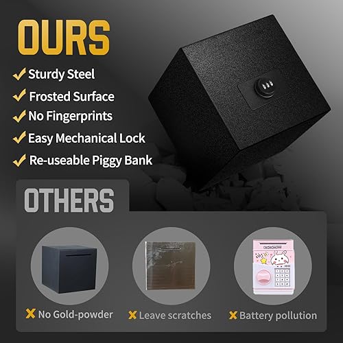 Miniatura 4 de hicocool Alcancía para adultos con contraseña de acero inoxidable reutilizable, caja de dinero de metal con cerradura, caja de ahorro de dinero