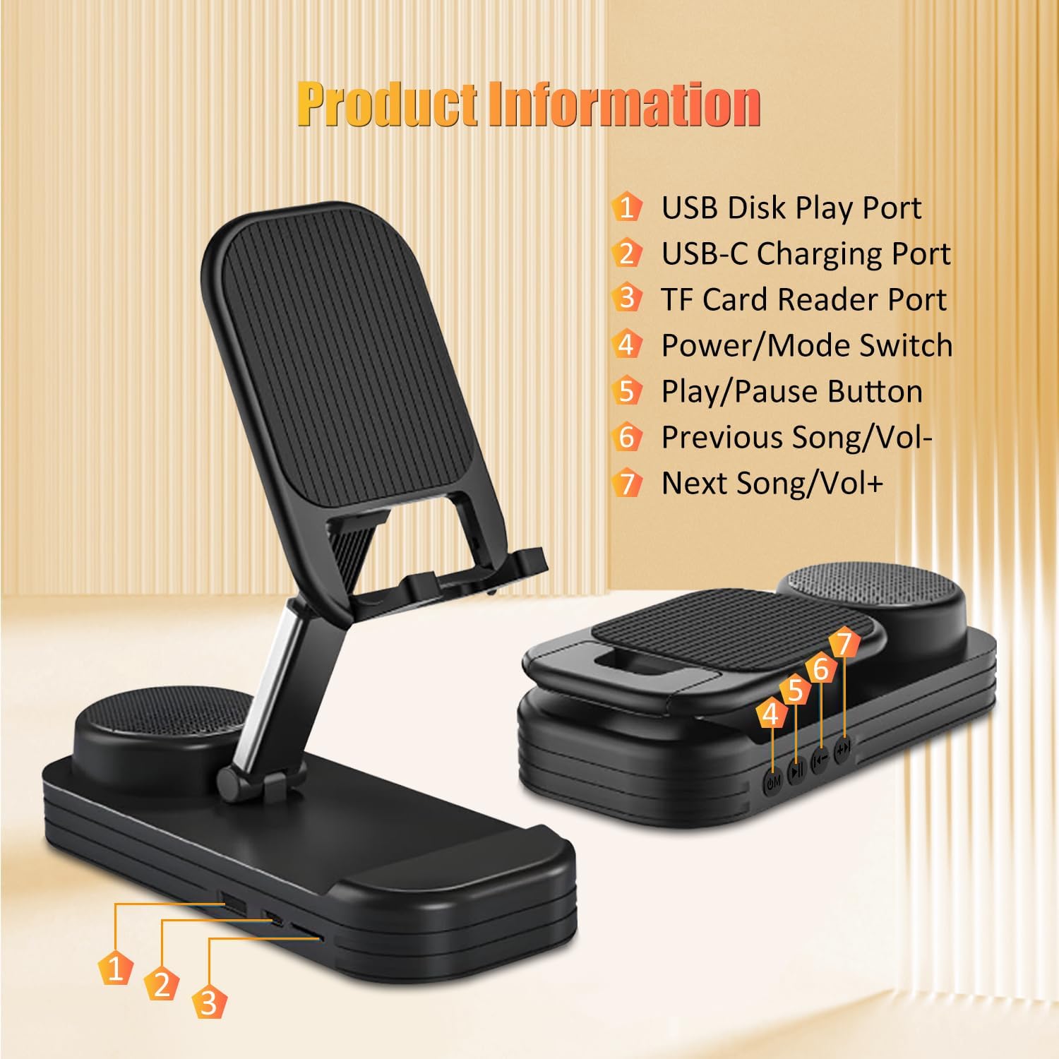 Cell Phone Stand with Wireless Bluetooth Speaker & Anti-Slip Base,HD Surround Sound,Portable Phone Stand,Suitable for Home & Outdoor,Compatible with iPhone,iPad and Samsung Galaxy���Black) - Image 7