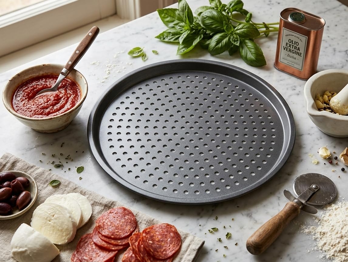 LS Kitchen - 2x Teglie per Pizza - Teglia per Pizza - Teglia Forno Rotonda - Set 2 Teglie Antiaderenti da Forno - Teglia Rotonda - Acciaio al Carbonio - 29 cm