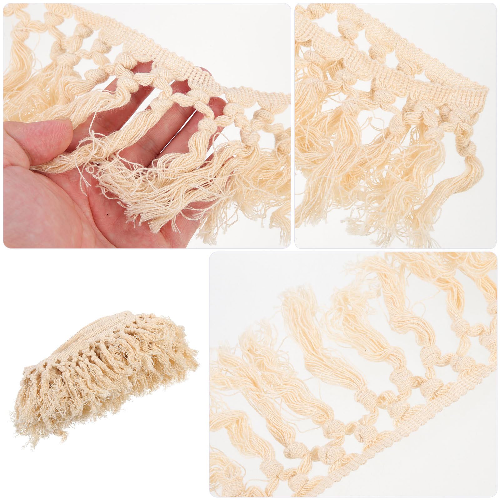 Pompon de Rideau en Dentelle Beige 5m, Bordure Décorative Élégante