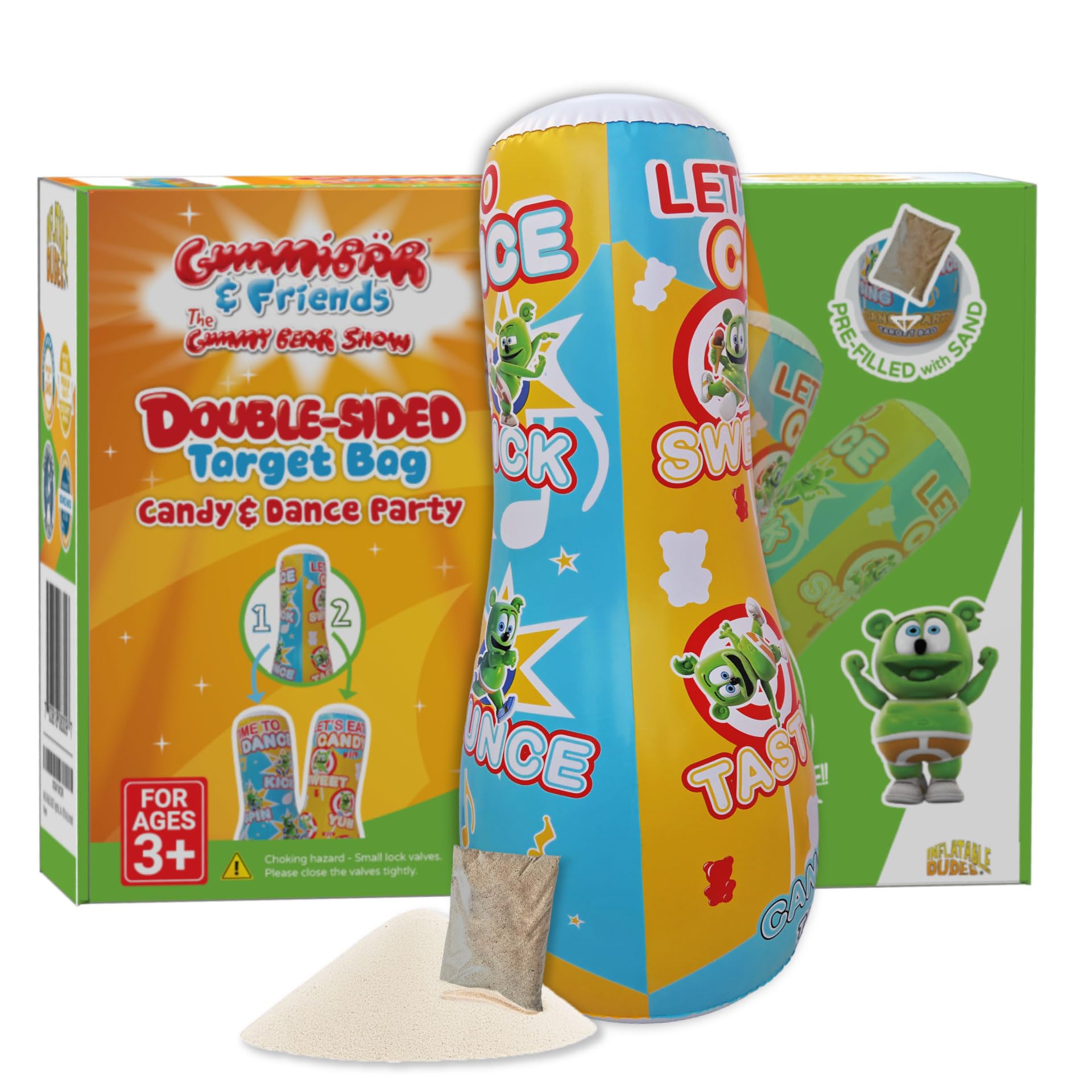 INFLATABLE DUDES Target Bag - Double-Sided - Gummibär & Friends 47 Inches | Kids Punching Bag | Already Filled with Sand | Gummy Bear Bop Bag |
