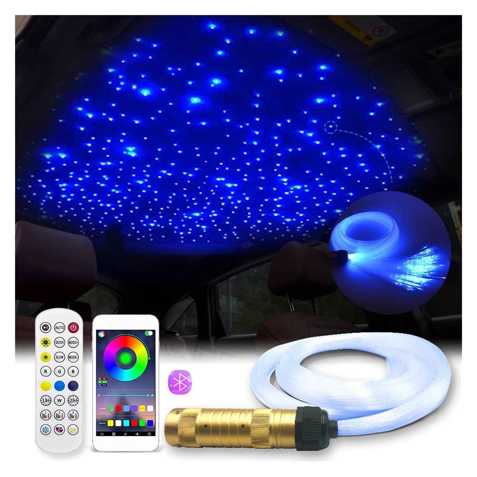Samochód Led Star Lights Sufitowe Światła Światłowodowe Inteligentne Sterowanie RGBW Efekt Gwiaździstego Nieba Dostępne Oświetlenie Sufitowe Dekoracja Samochodu(50pcs 0.75mm only)