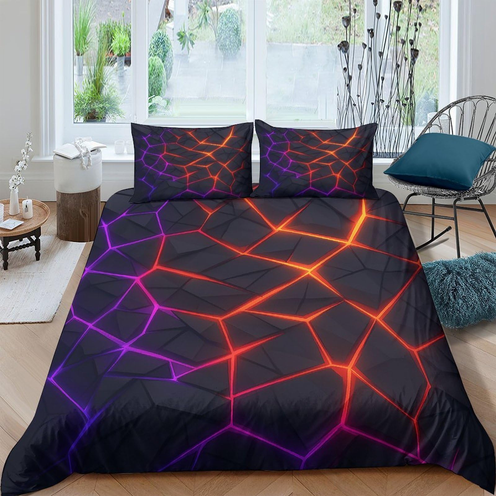 Ctjqhvkz Style-9 3D Printed Lava Pattern Fitted Sheet Microfiber Soft Breathable Neon Grid Mattress Cover For Bedroom Dorm Decor Single（135X200cm）