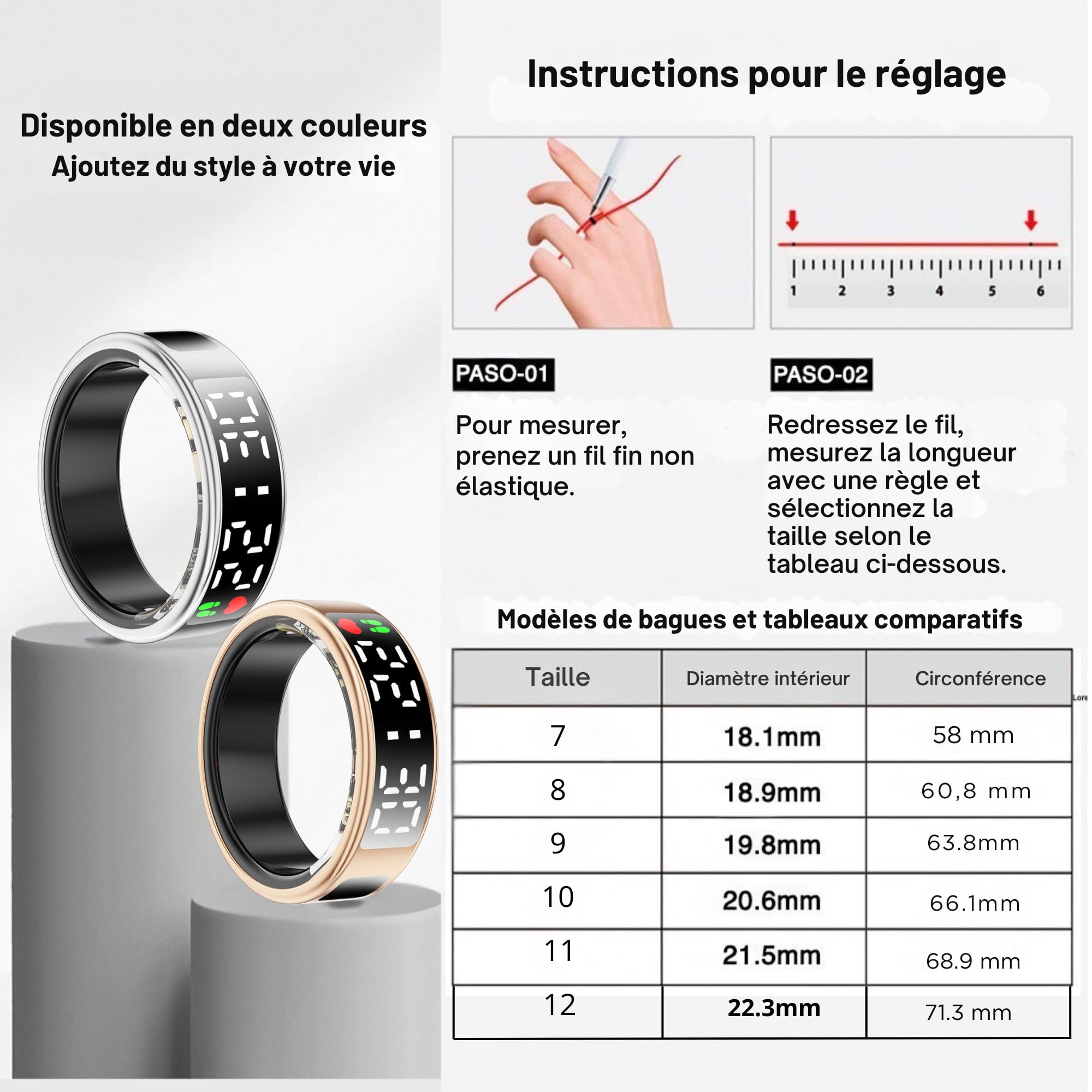 smartia – Bague Intelligente avec écran Tactile, modèle 2026 Application Incluse, Smart Ring Homme et Femme, Bague d’activité et de Suivi de la santé, Surveillance du Sommeil (Noir, 8)