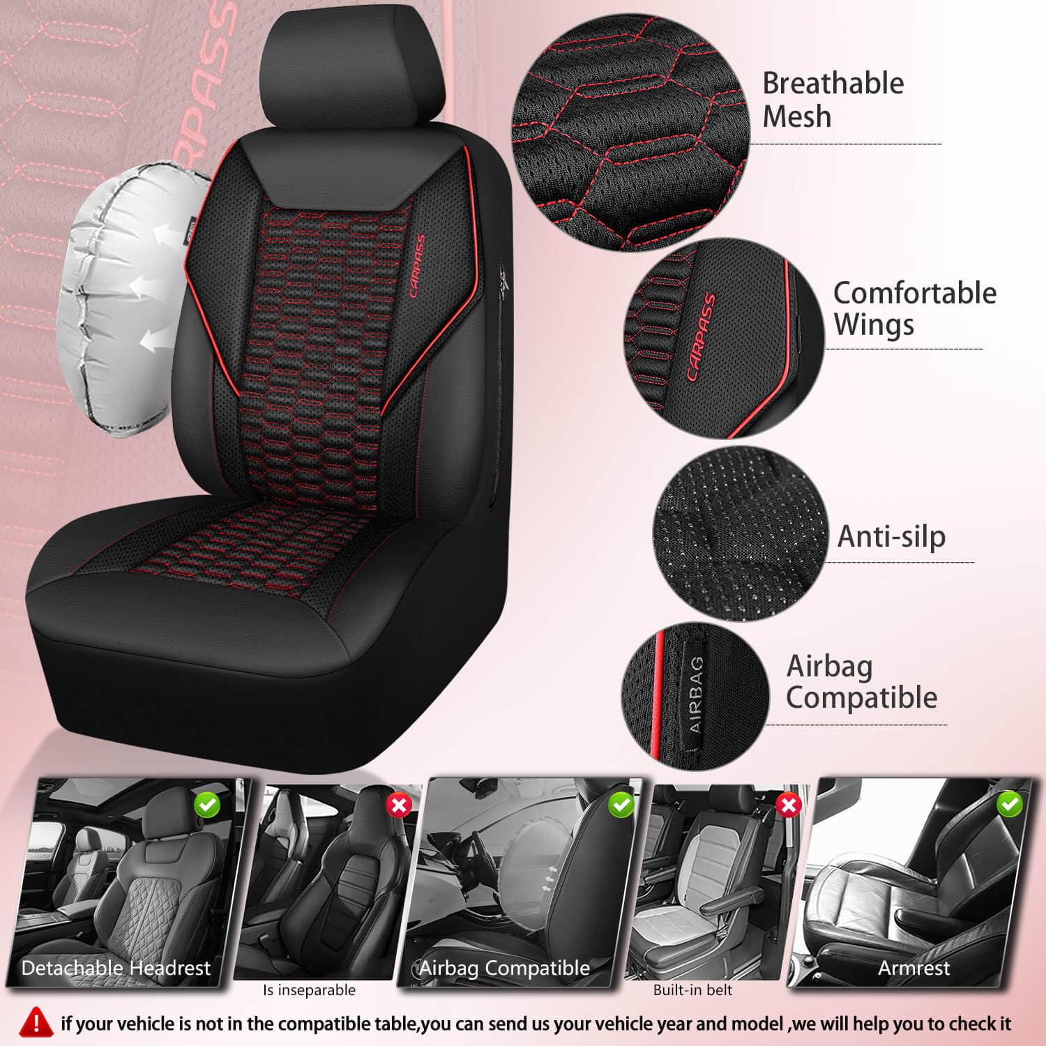 CAR PASS 3D Foam Mesh Leather Car Seat Covers Front Seats Air Cool Mesh Front Seat Covers for — view 3