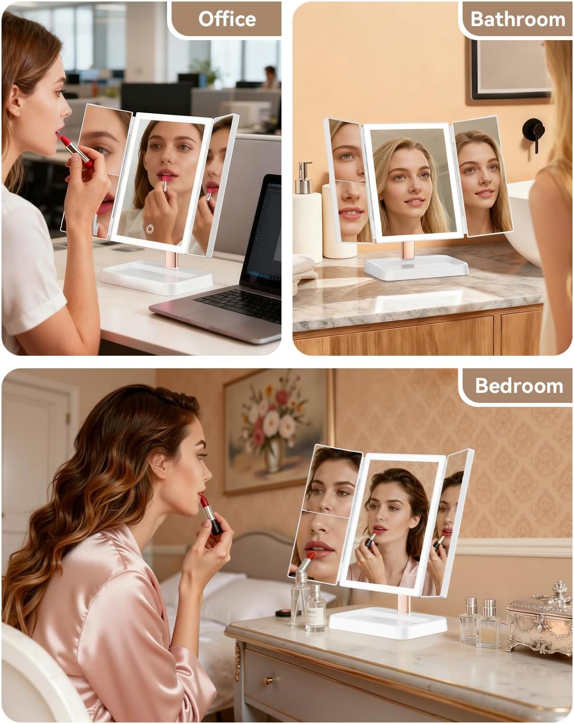 Vanity Mirror with Lights, Makeup Mirror 1X, 2X, 3X Magnification, Trifold 9" L x 14" W, Large Vanity Desk Mirror，Valentine‘s Gift for Wife, Mom, Her - Gift for Girlfriend, Women & Teens - Image 6