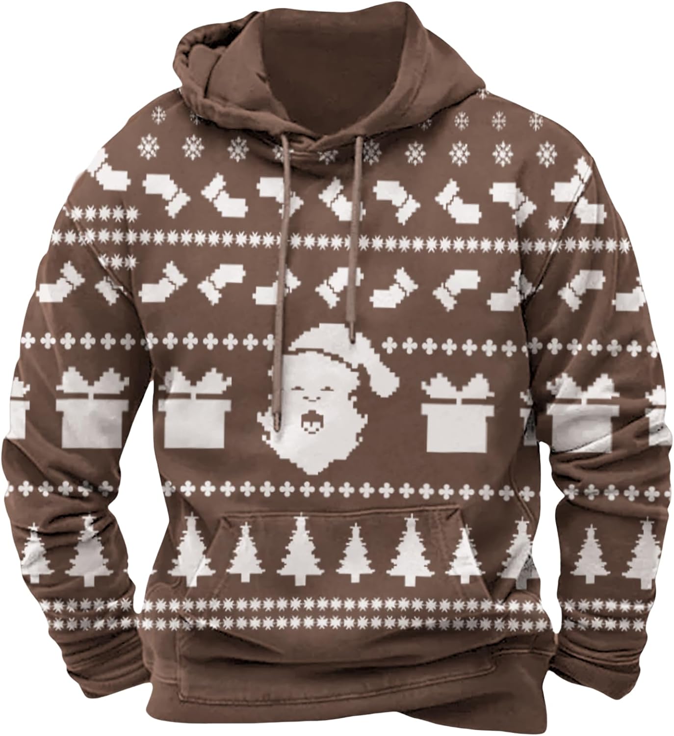 Christmas Sweatshirt Mens Long Sleeve Graphic Hoodies Trendy Casual Oversized Santa Claus Printed Christmas Pullover Tops