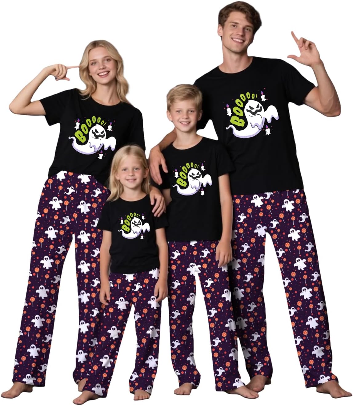 TEERAPHIQUE 2Pcs Halloween Pajamas for Family,Holiday PJS Matching Sets,Jammies for Couples,T-Shirt and Pants