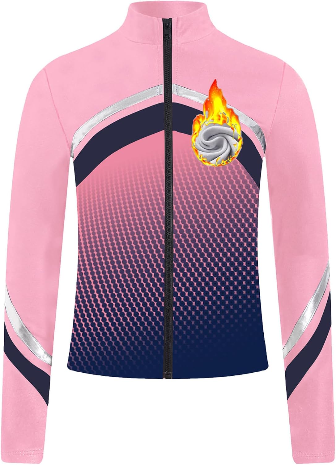 YiZYiF Kids Girls Gradient Dots Print Figure Skating Gymnastics Jacket Color Block Zipper Dance Workout Sweatshirt