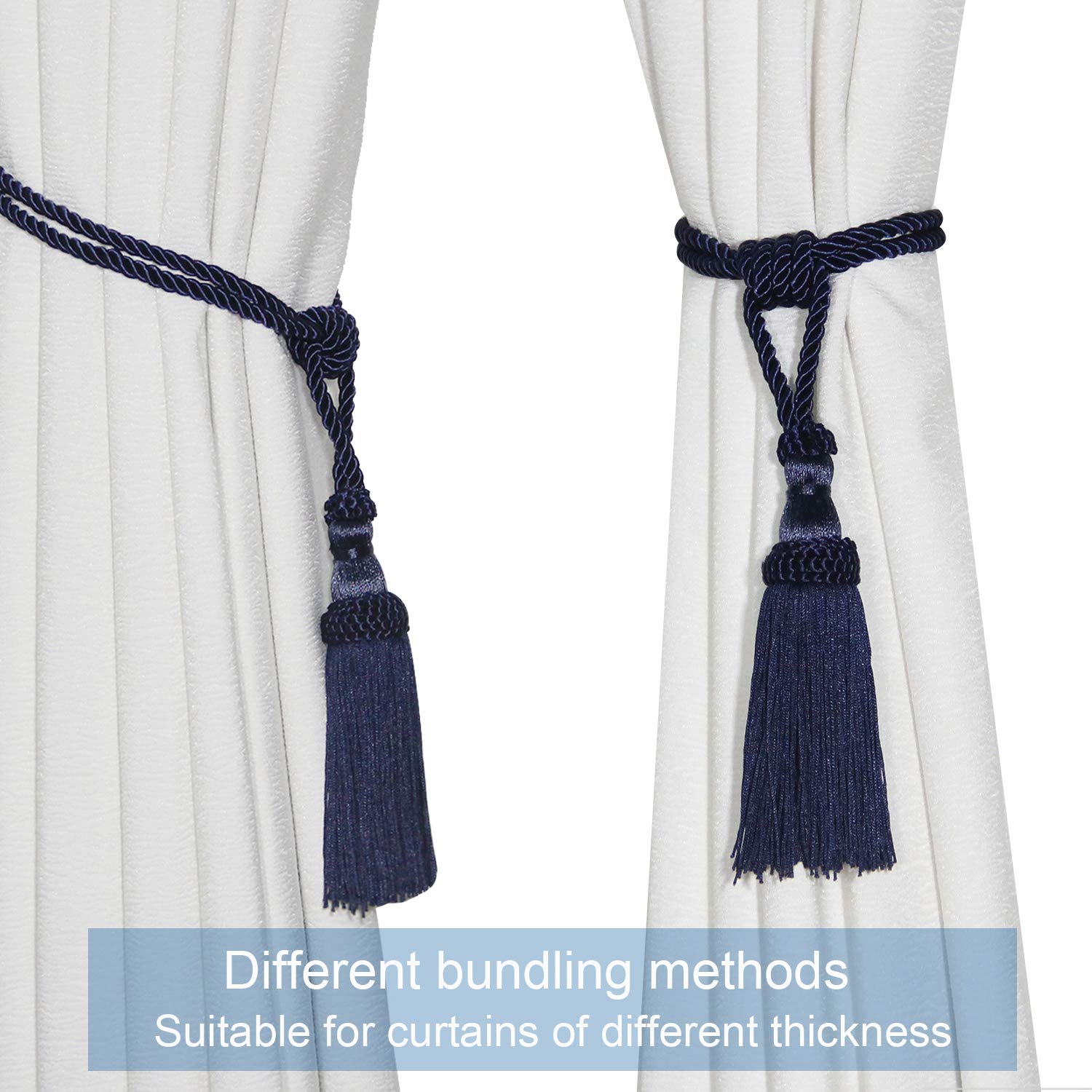 Raffhalter für Vorhänge 4er-Pack handgewebte Quasten-Halter for die Dekoration von Zuhause und Büro(Navy)