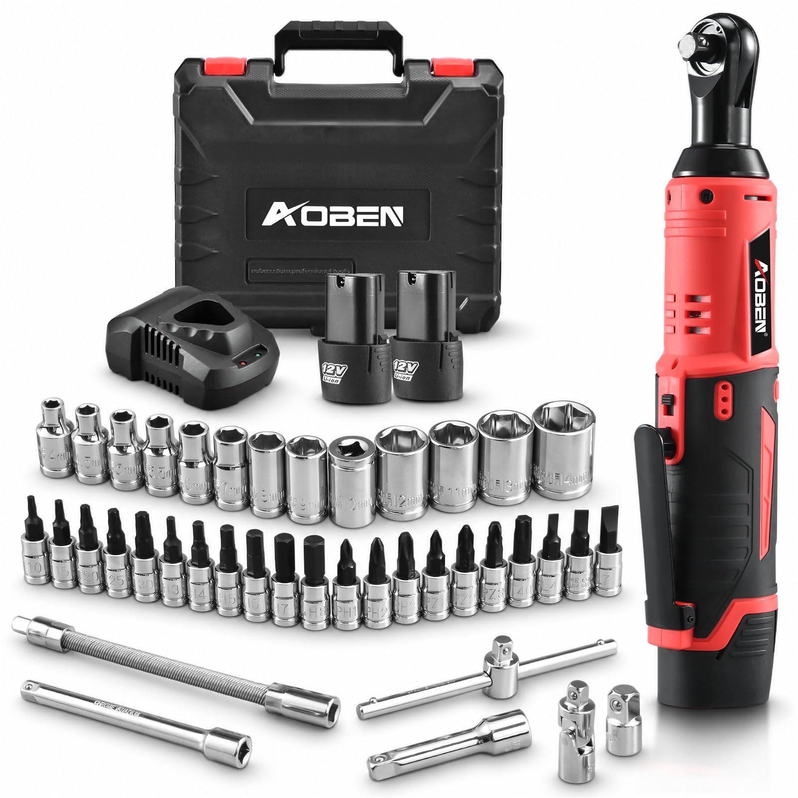 AOBEN 1/4" Cordless Electric Ratchet Wrench Kit for Auto Repair and DIY