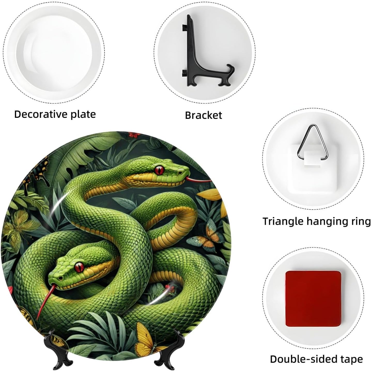 Realistic-Snakes 10 Inch Decorative Plate With Stand, Elegant Display Wall Plate For Home Decor