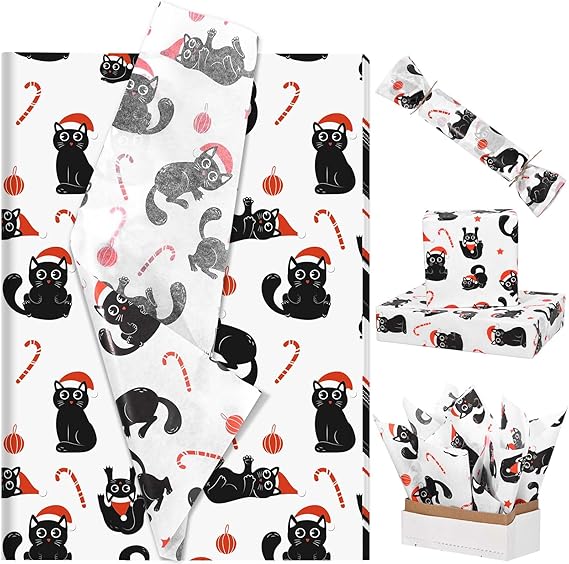 Aazon.co: Sanixin 100 Sheets Black Xas Santa Tissue Paper Santa Snowflake Patterned Christas - View #8