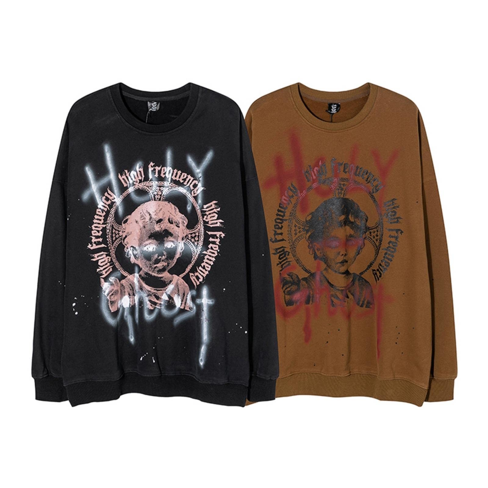 Felpa vintage Streetwear Hip Hop Lettera Fantasma Stampa Pullover Autunno Casual Cotone allentato Punk Gotico Top