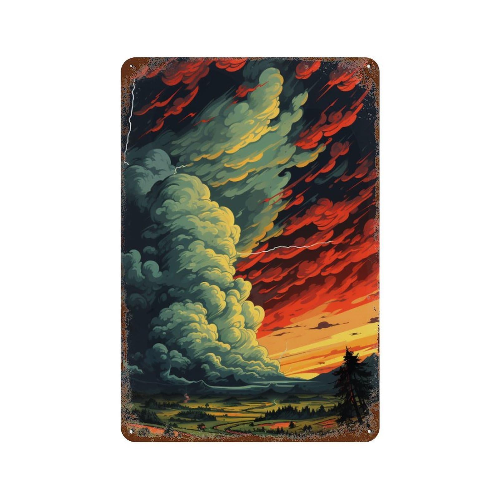 Volcanic Eruption Landscape Retro Metal Sign 11.8"x7.9", Farmhouse Wall Decor for Garage, Pub Or Kitchen