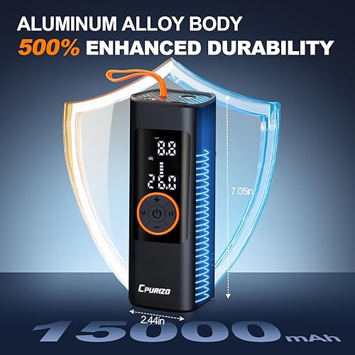 Miniatura 2 de Inflador de neumáticos portátil 7 veces más rápido, bomba de aire digital de 15000 mAh y 150 PSI para neumáticos de automóvil, bomba de aire