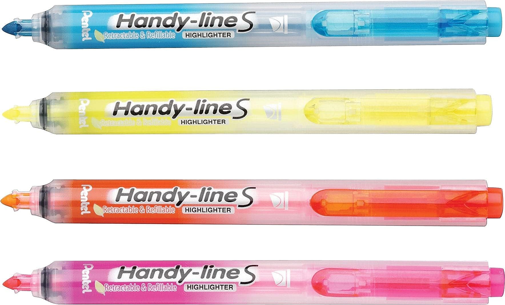 Pentel Handy-Line S Retractable Highlighter, Chisel Tip, Assorted Ink Colors, 4/ Pack (SXS15BP4M)