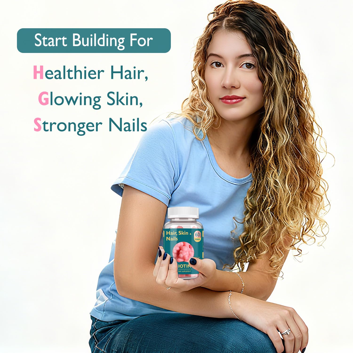 Hair Skin and Nails Gummies, Biotin Vitamins for Women & Men, 60 Ct — Amazon image 2