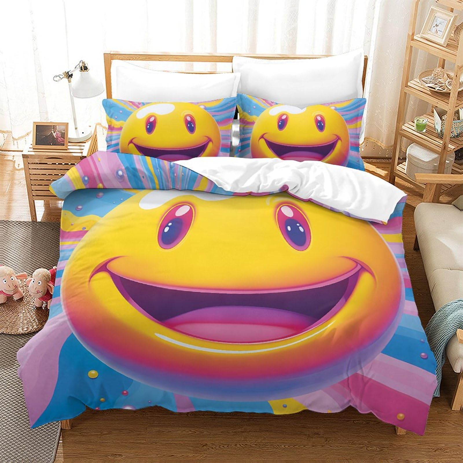 Housse de couette smile 3D 200x200cm pour chambre d'ado cocooning et moderne