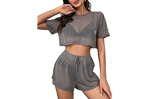 Women's Drop Sleeve Sheer Mesh Pajamas Set