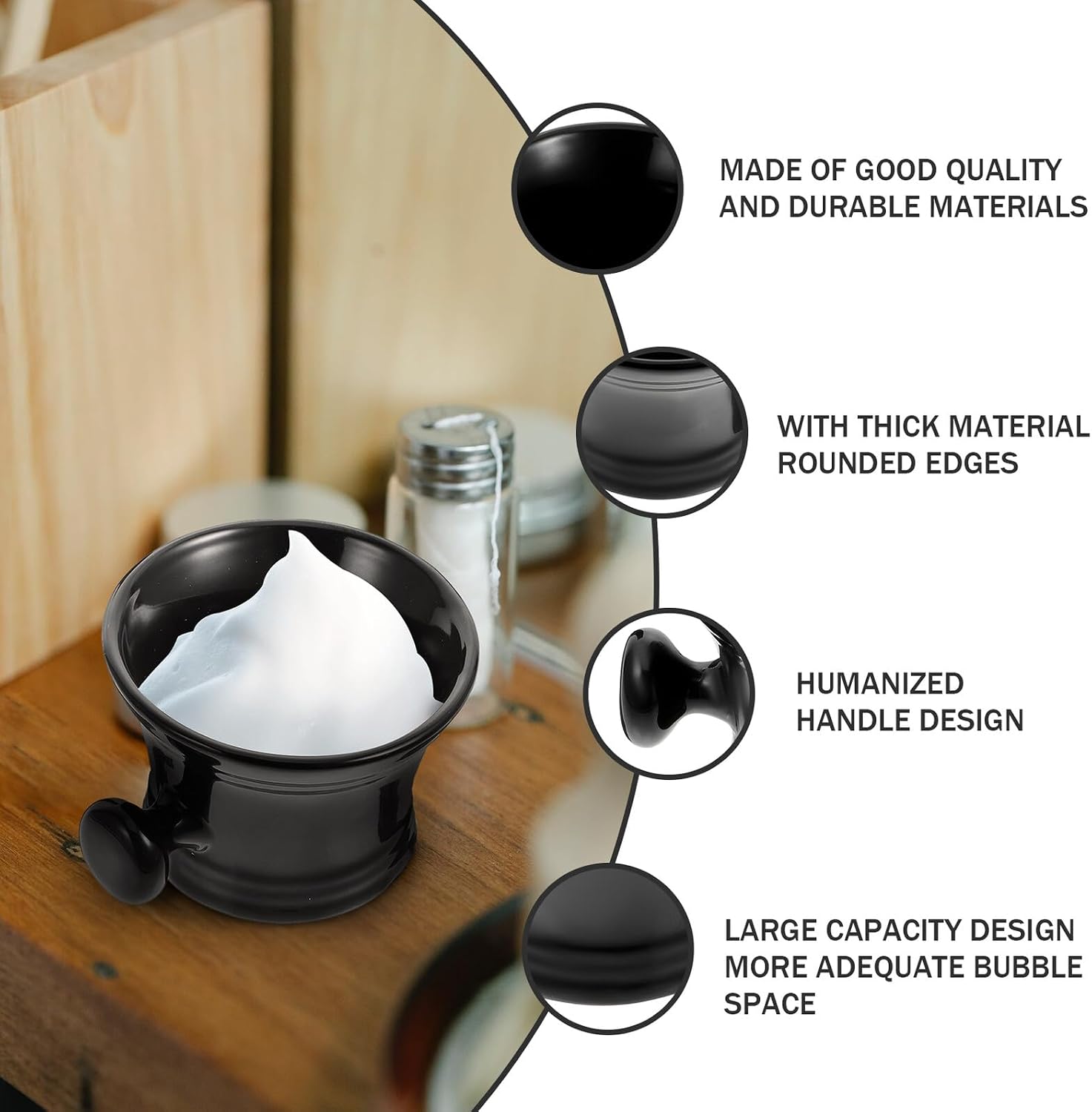 Men's Black Ceramic Shaving Soap Bowl Foaming Container Practical Shaving Bubble Bowl for Wet Accessories