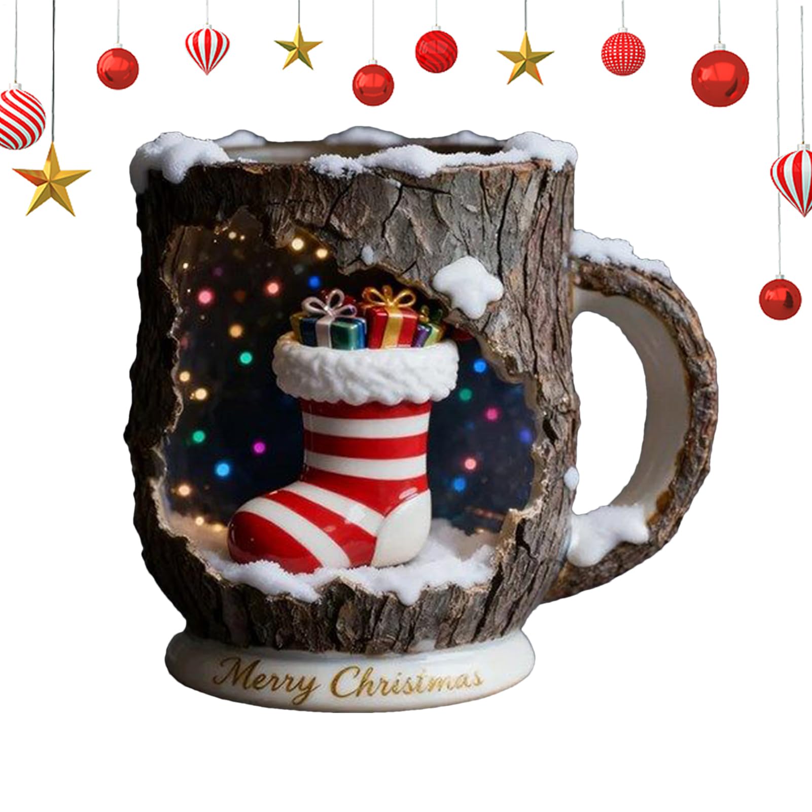 Taza con textura corteza agrietada navideña para evitar quemaduras en mano