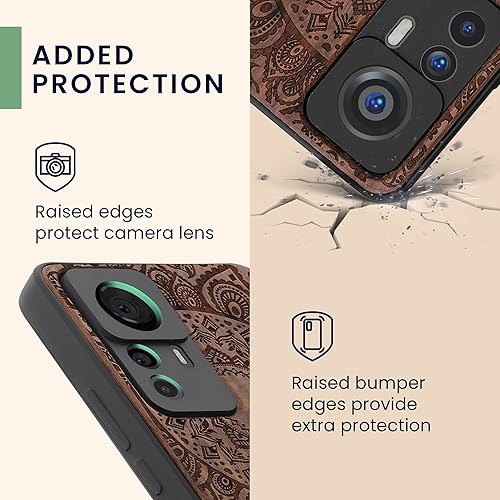 Miniatura 3 de kwmobile Funda de madera compatible con Xiaomi 12T  12T Pro - Funda - Indian Sun marrón oscuro