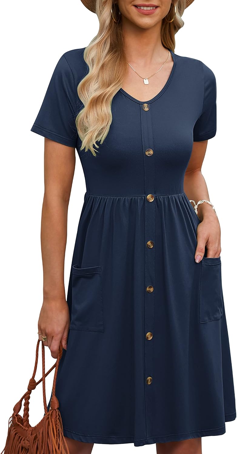 MOLERANI Women Summer Casual Short Sleeve V Neck Dresses Button Down Sundress Beach Vacation with Pockets Travel Outfits - Image 2
