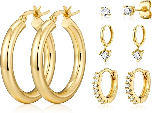 wowshow Gold Hoop Earrings for Women Chunky Hoops 14K Gold Plated Thick Hollow Tube Lightweight Earrings for Mother Birthday Gifts 20/25/30/40/50MM