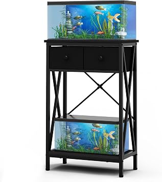 5-10 Gal Fish Tank Stand for Office Home, Metal Aquarium Stand with Drawer | Heavy Metal, Adjustable Feet, Fish Tank Table for Reptile Turtle Breeder Terrarium, Easy Assemble and Clean, 220lbs Capacity
