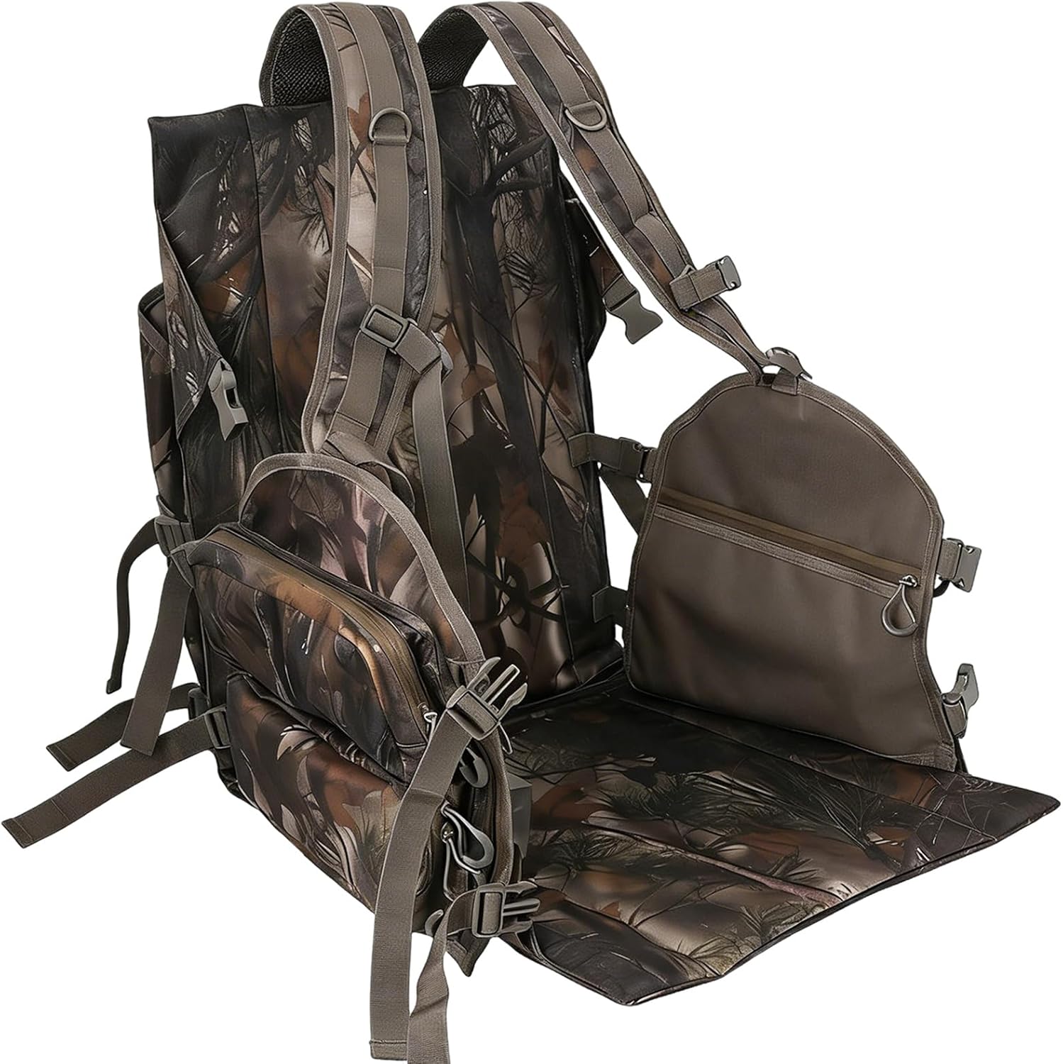 FUNHORUN Turkey Vest with Seat, ‌Detachable Flip-Down Seat Mat, Camouflage Turkey Hunting Vest with Game Pouch for Men Women