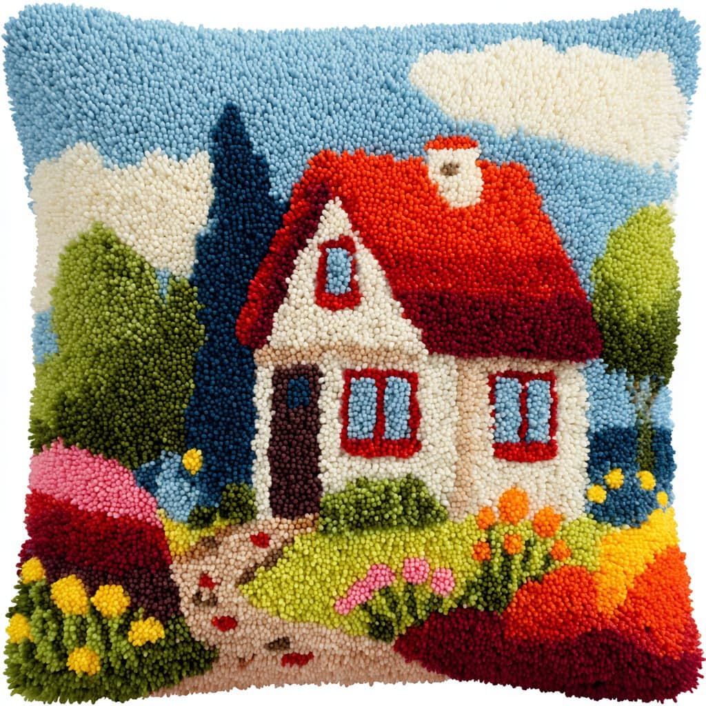 Henypt Latch Hook Kits-G Diy Latch Hooking Pillow Kits Country Cottage
