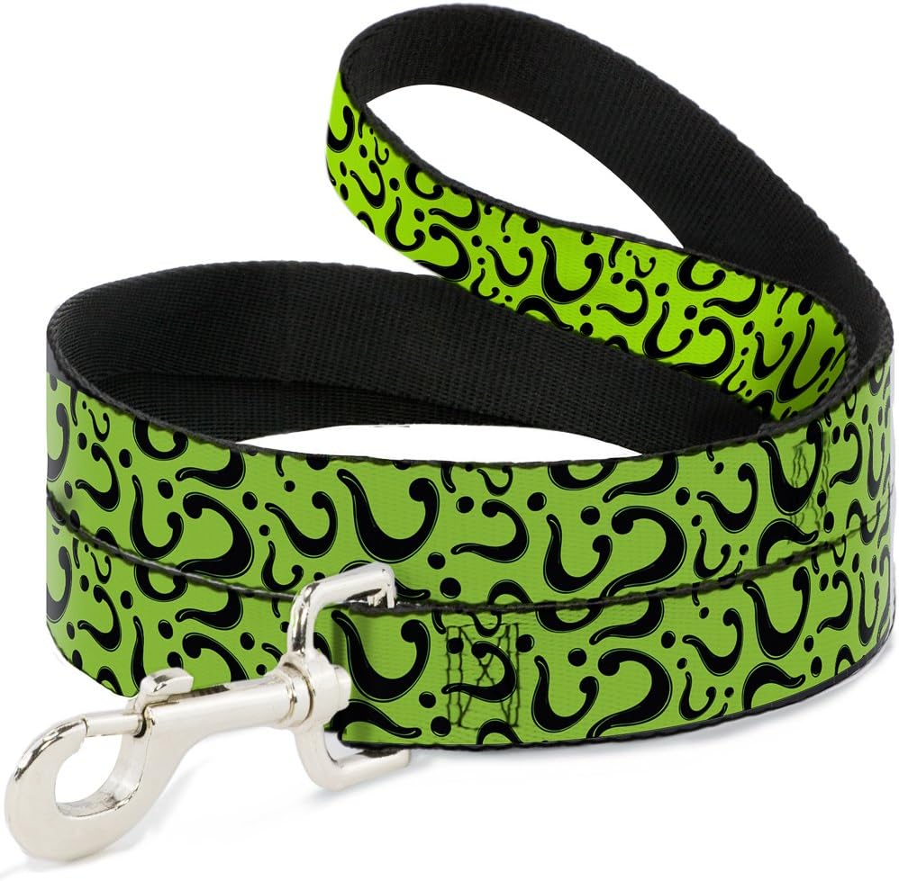 Dog Leash Question Mark Scattered Lime Green Black 6 Feet Long 1.0 Inch Wide