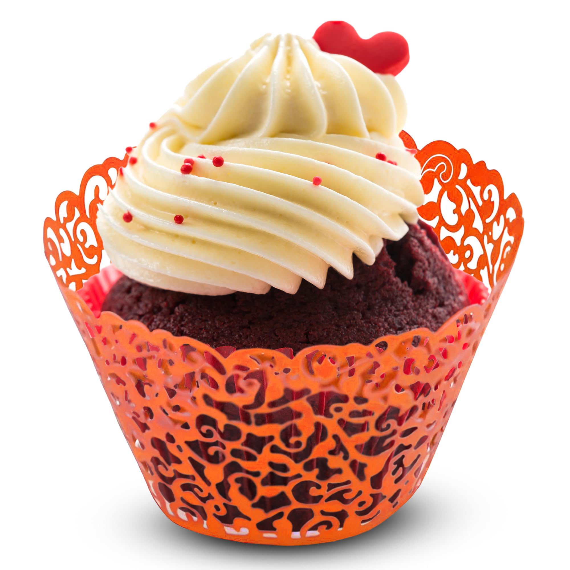 Trimming Shop Orange Cupcake Wrappers Laser Cut Floral Design Paper Cup Holders, Muffin Cup Liners for Weddings, Baby Showers, Birthdays, Anniversaries & Special Events (Pack of 50)