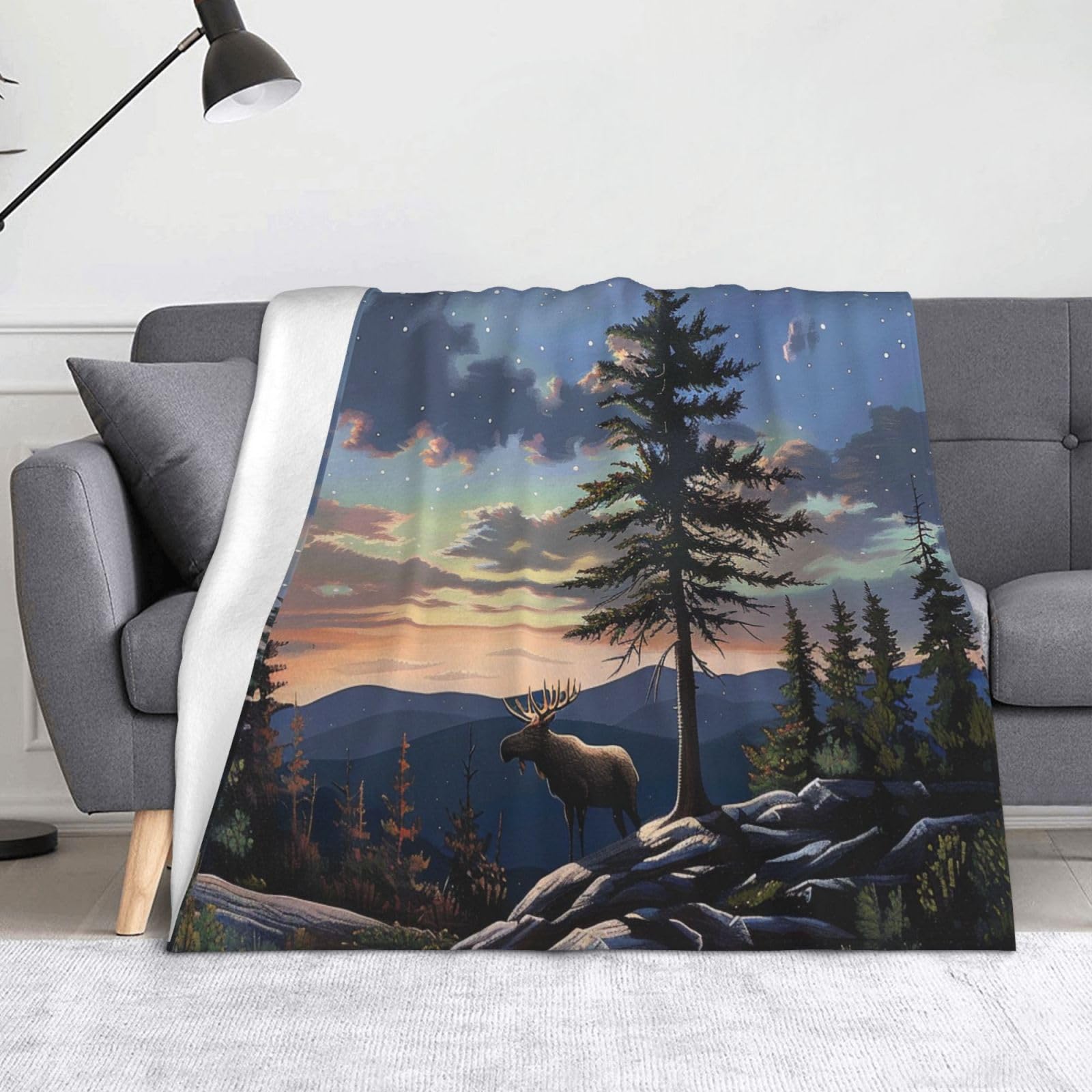 Couverture en flanelle imprimée élan pour lit et canapé de 152x127 cm