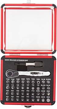 Sunex 9726 Mini Ratchet and Bit Set, 1/8-Inch - 1/4-Inch S2 Bits, 5/64-Inch - 1/4-Inch hex bits, 38-Piece Silver