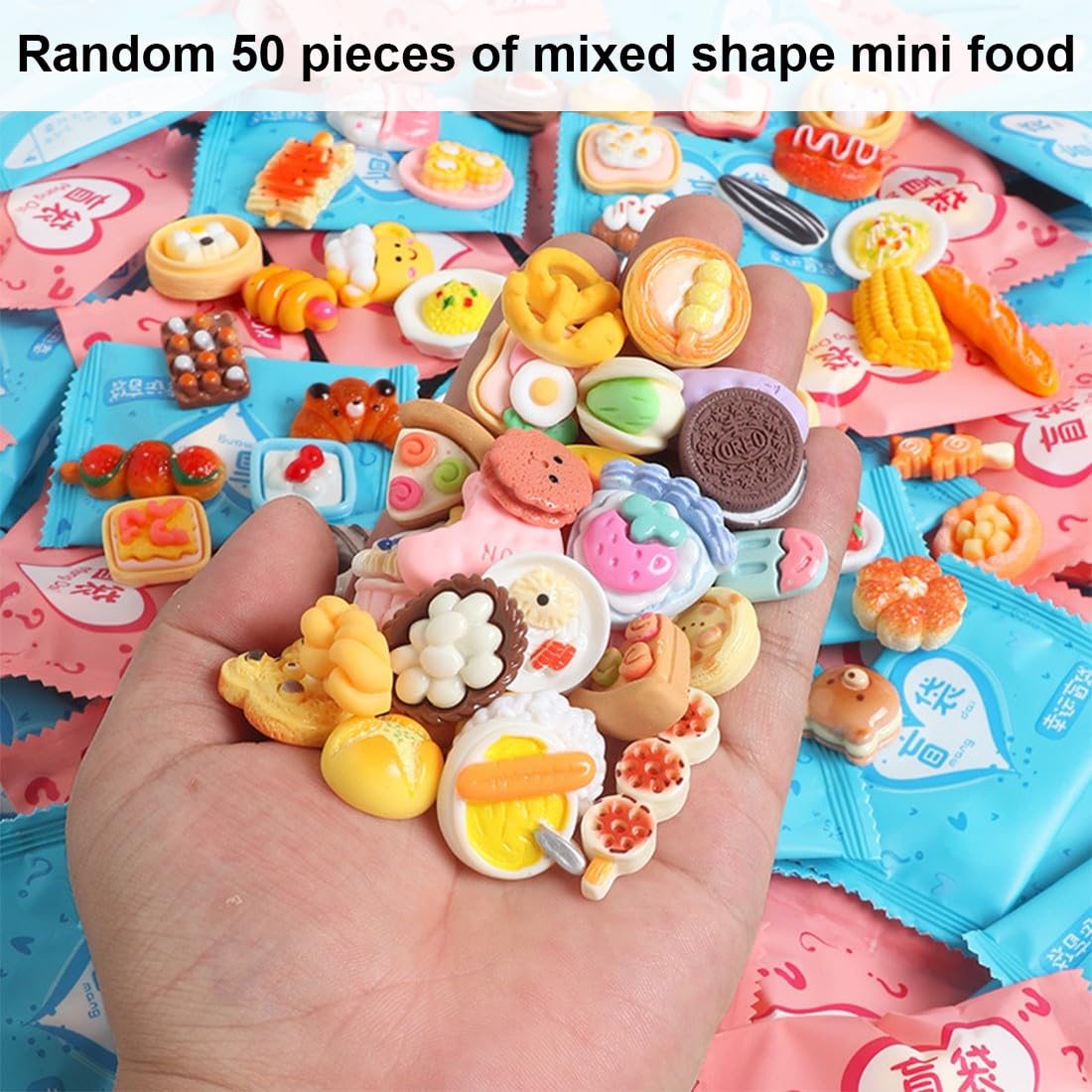50 Piezas Comida y Bebida Miniatura, Accesorios para Casa de Muñecas, Set de Alimentos Miniatura, Mini Cocina, Accesorios para Muñecas Pequeñas, Vajilla de Juguete, Estilos Aleatorios
