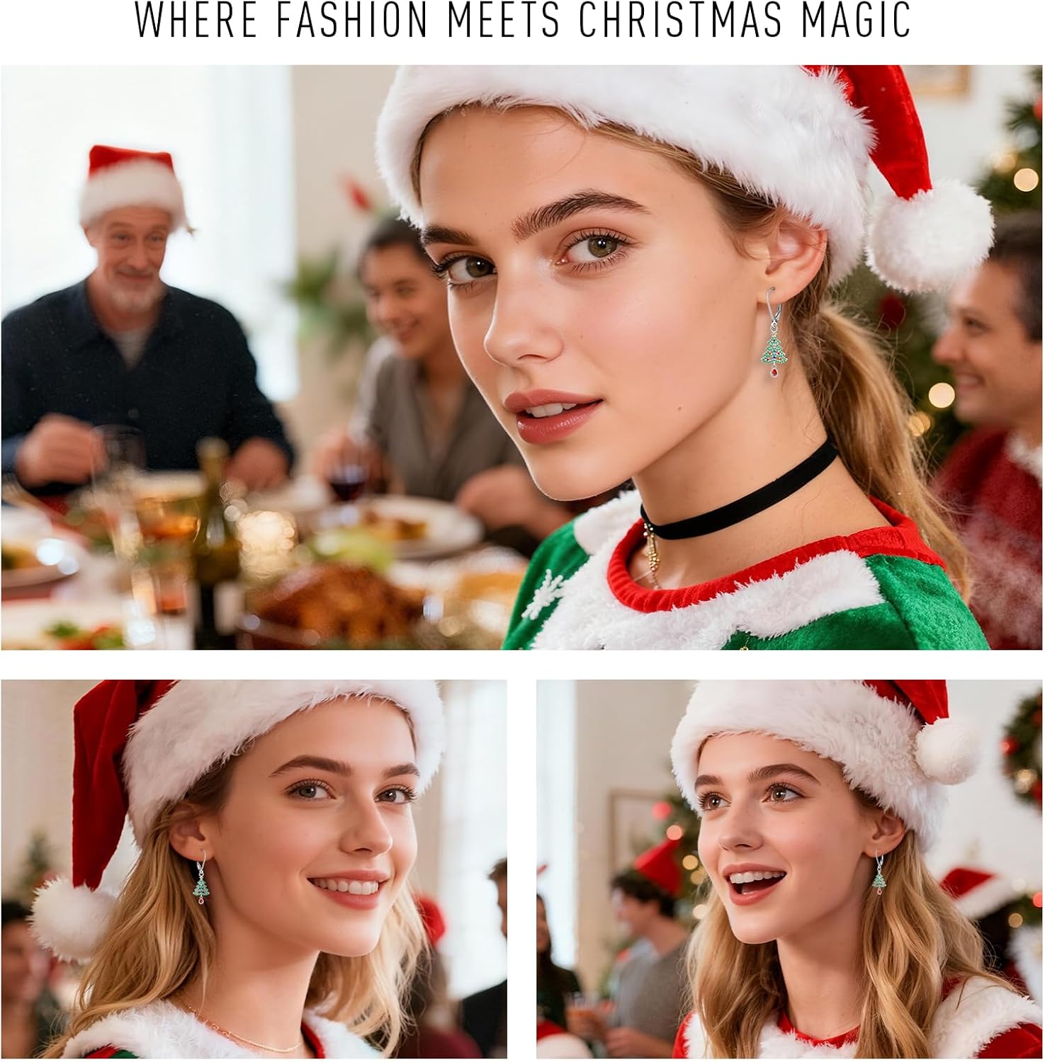 Christmas Tree Earrings Christmas Earrings for Women Sterling Silver Green Xmas Holiday Winter Star Drop Dangle Colorful Jewelry Birthday Thanksgiving Gift - Image 3