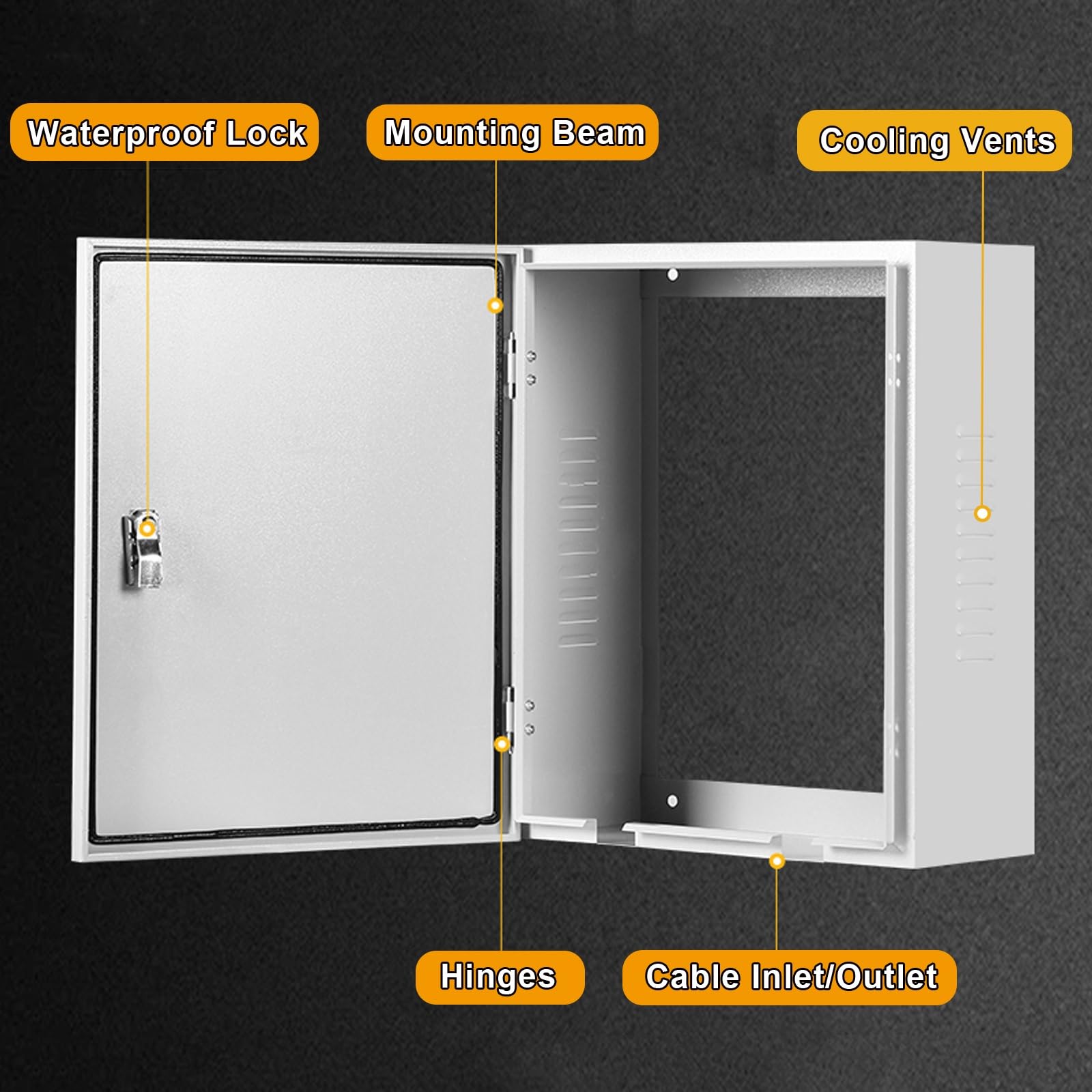 Elektrisches Stahlgehäuse mit Schloss, Elektrische Verteilerdose für den Innen- und Außenbereich, Wandmontierter Verteilerschrank ohne Rückwand, Wasserdicht und Staubdicht(50 * 70 * 25cm)