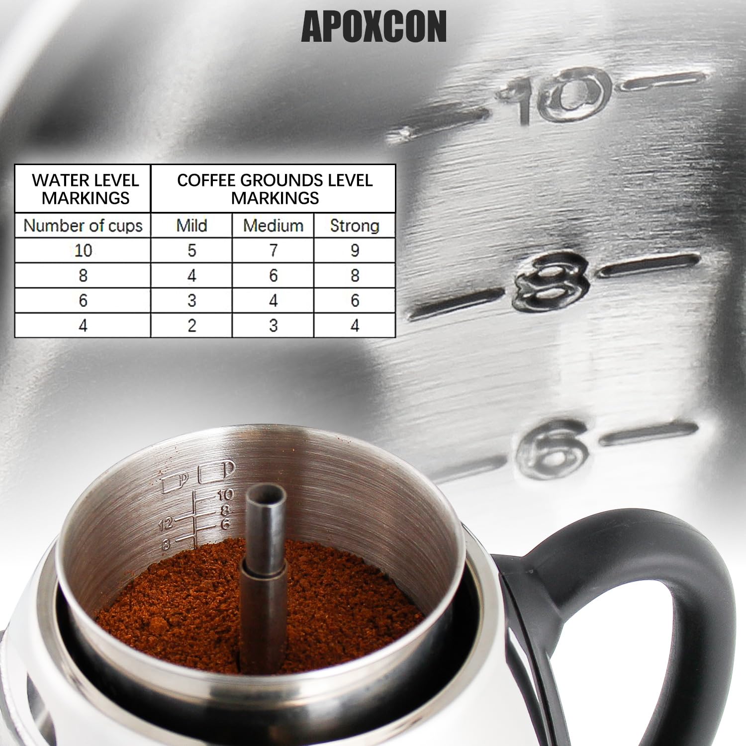Cafetera eléctrica de acero inoxidable APOXCON 10 tazas inalámbrica