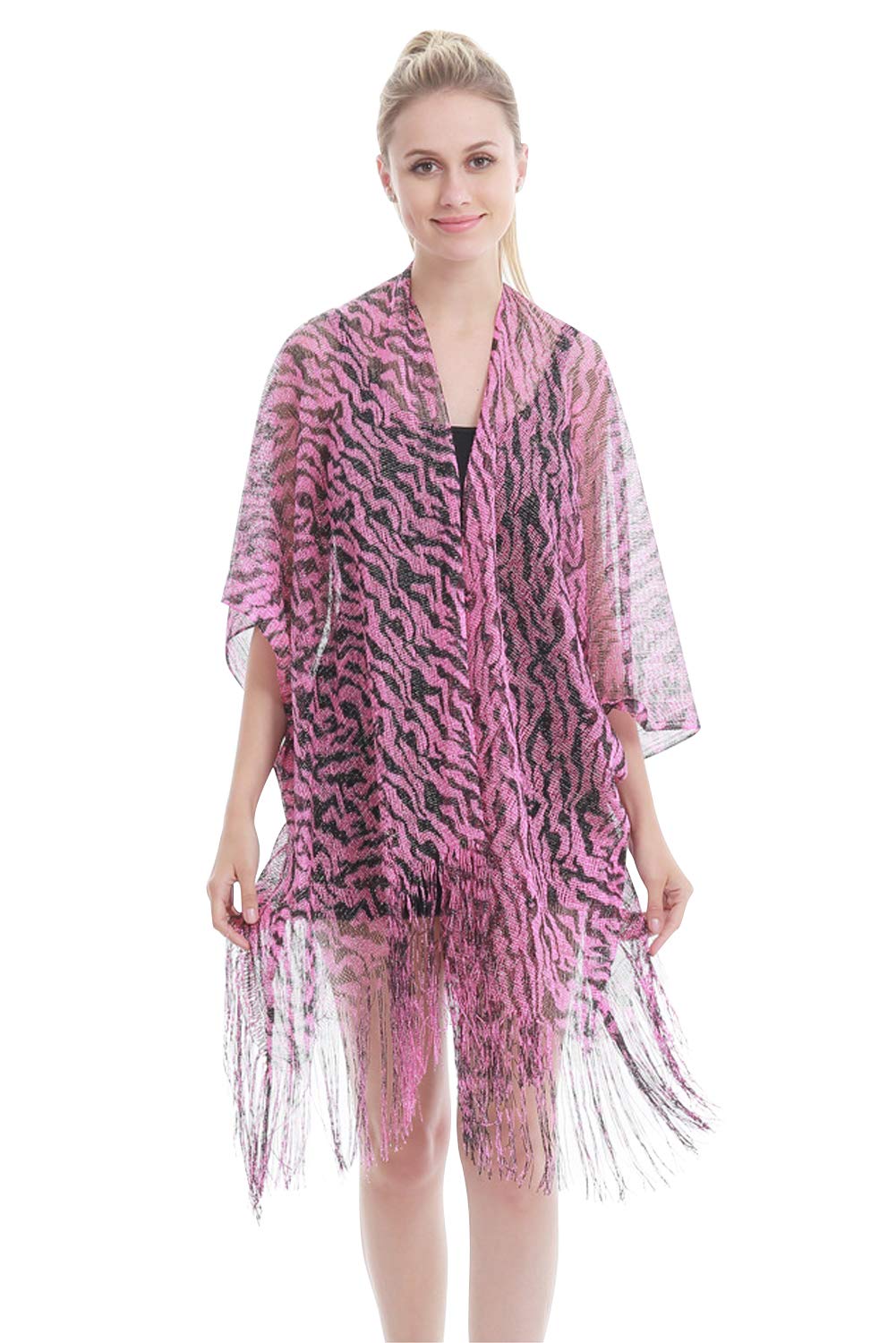 Landove Kimono Largo Mujer Leopardo Camisolas y Pareos Beach Cover Up