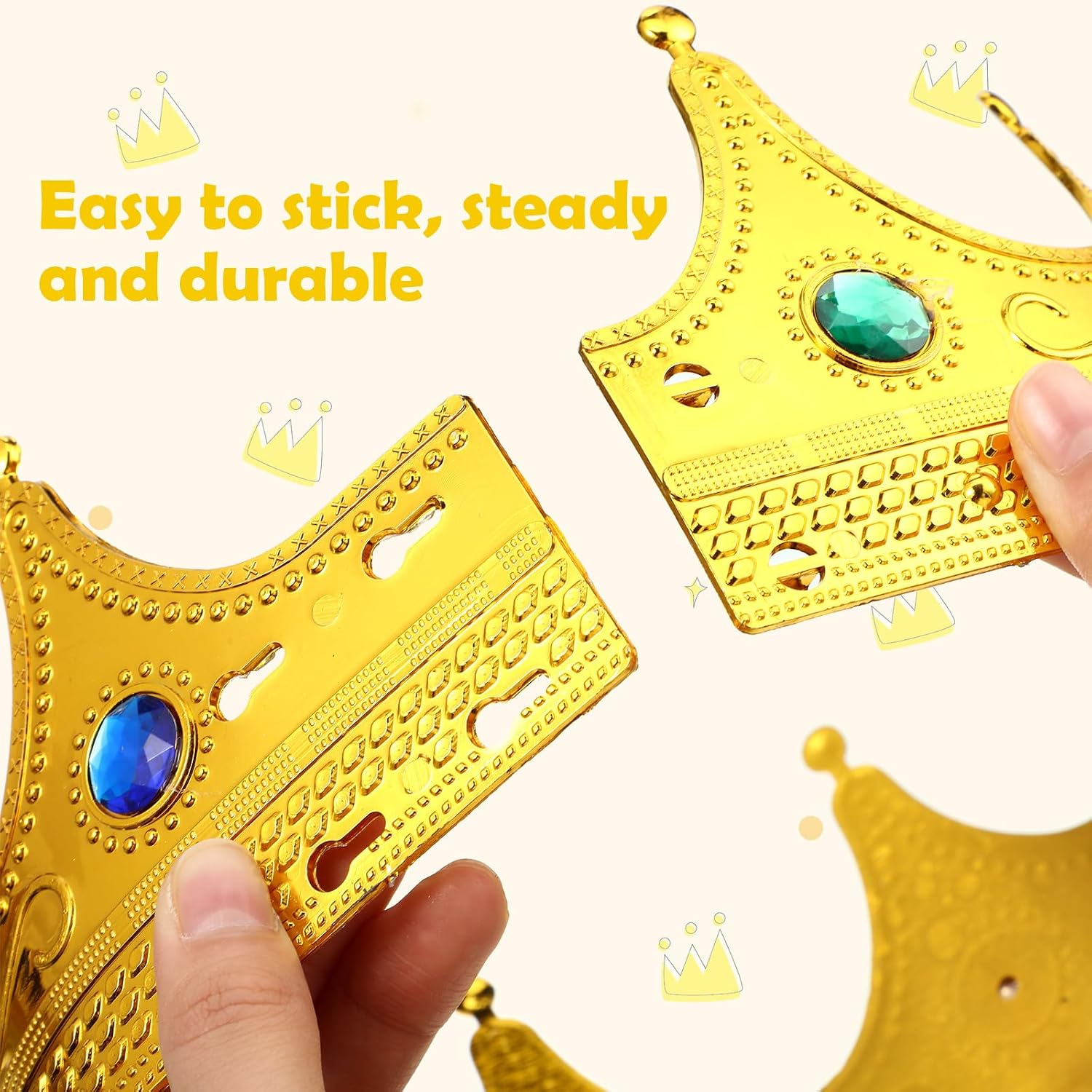 Hanaive King Crowns for Adults Kids Gold Royal Plastic Crown Jeweled for King Queen Prince Princess Costume Cosplay Party