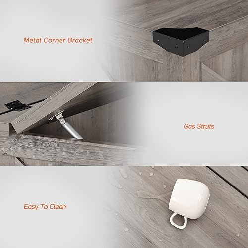 Miniatura 5 de WAMPAT Mesa auxiliar cuadrada, mesa central rústica con parte superior elevadora y almacenamiento para sala de estar, 30 x 30 pulgadas, color gris