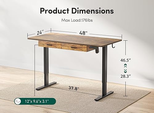 Miniatura 84 de FEZIBO Escritorio eléctrico de altura ajustable con cajón, tablero de 63 x 24 pulgadas, marco negro/parte superior negra Negro -,Luz rústica,Marrón