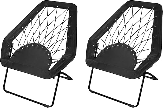 Zenithen Foldable Portable Black Hexagon Folding Bungee Chair, Perfect for Dorm Rooms, Bed Rooms, and Living Room, Use for Reading, Studying or Gaming, Black, 32" Pack of 2