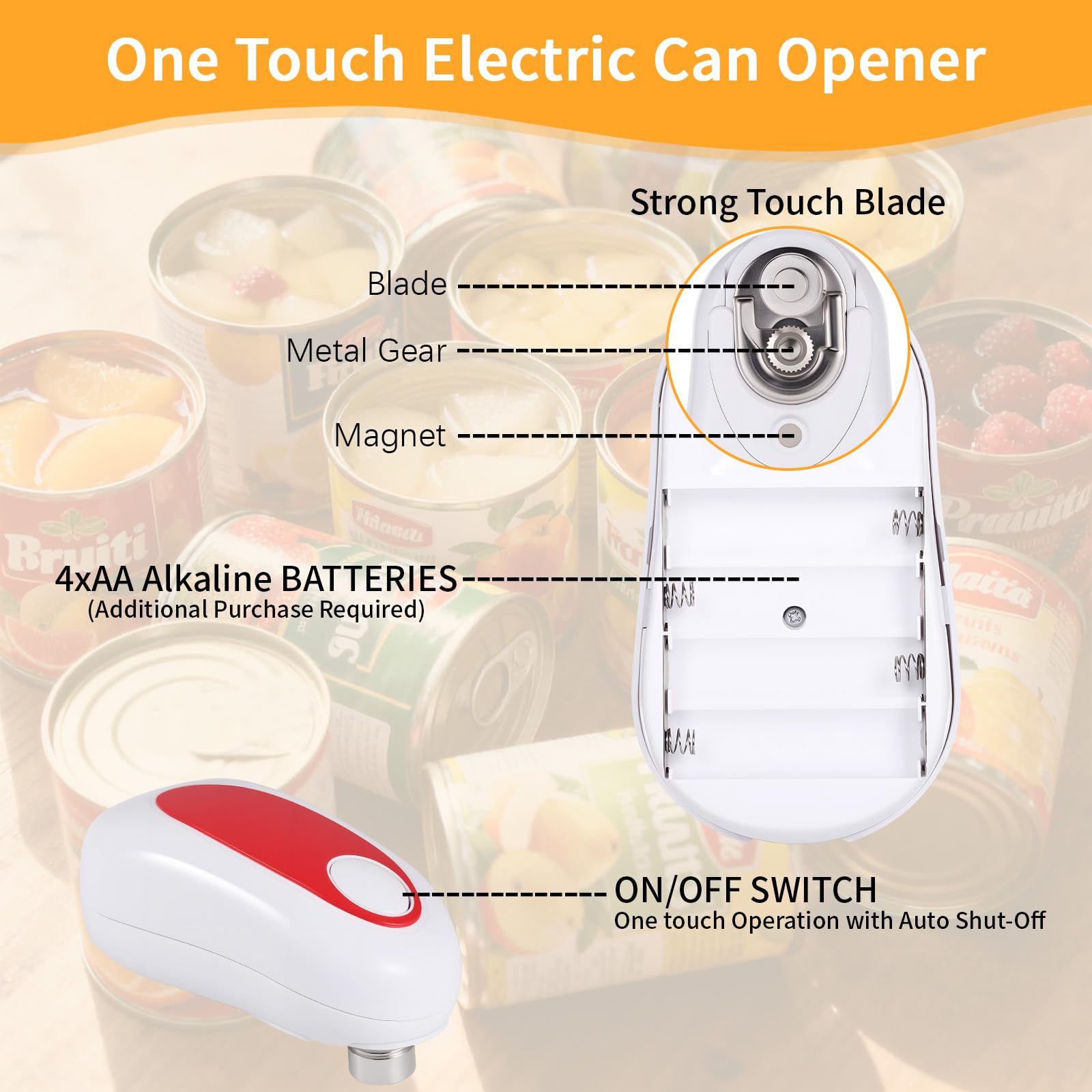 Starvortex Apriscatole Elettrico, Funzionamento Automatico Con Un Solo Tocco, Gadget da Cucina Compatto e Portatile, Bordo Liscio, A batteria, A mani libere, per Artriti e Persone con Mani Deboli